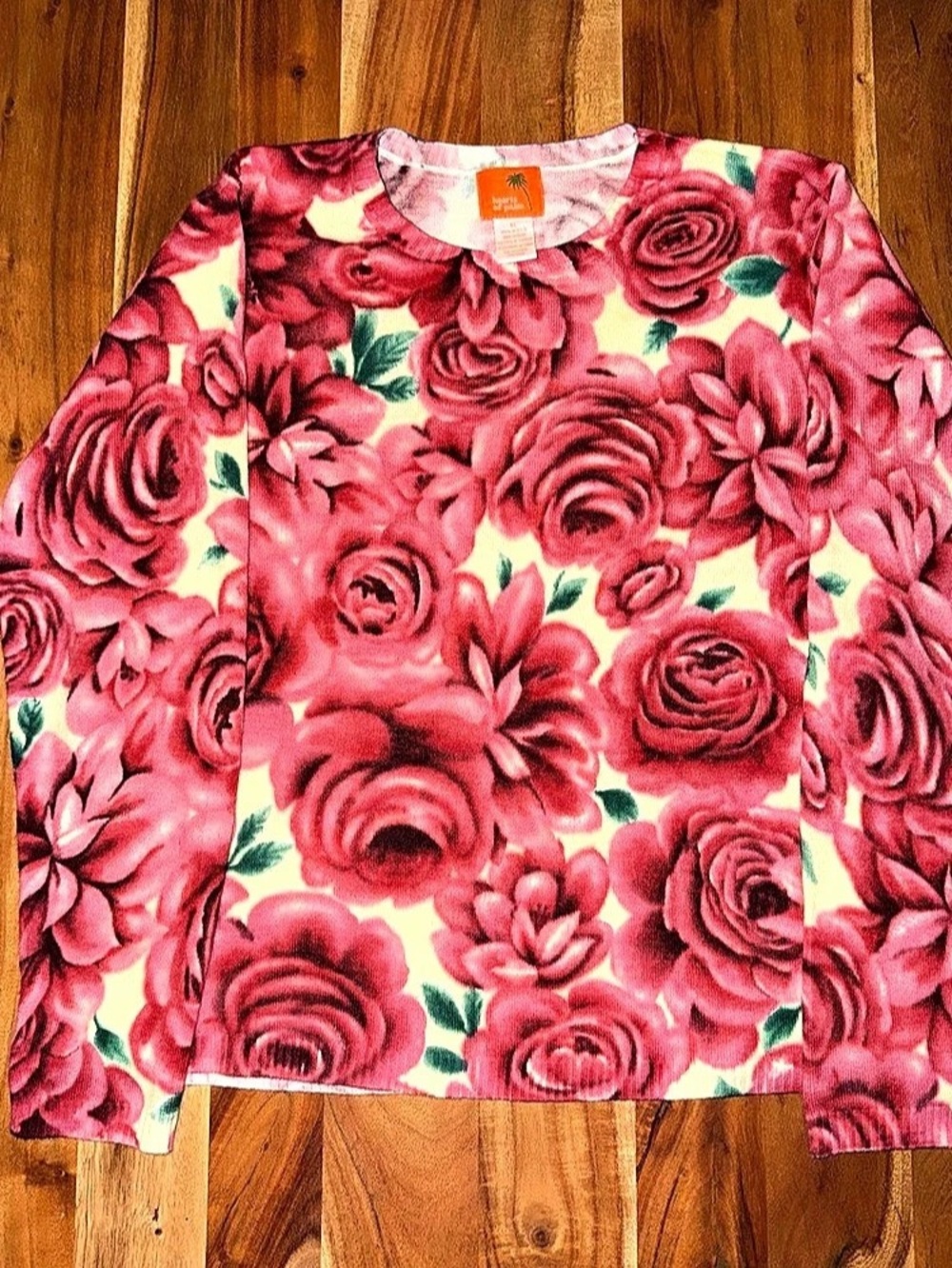 Hearts of Palm Berry Fabulous Long Sleeve Floral Crew Neck Sweater Floral Crew s